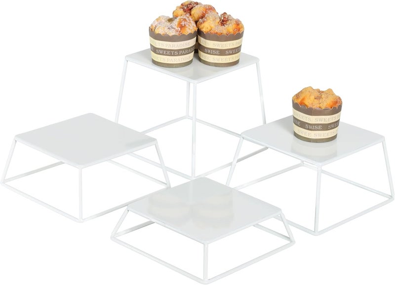 YFEEN Dessert Table Risers Display Stands Food display White Metal Square Retail Pizza,Cupcake,Candy Stands Food Platter Tray,6x6 INCH,Set of 4 - Image 1