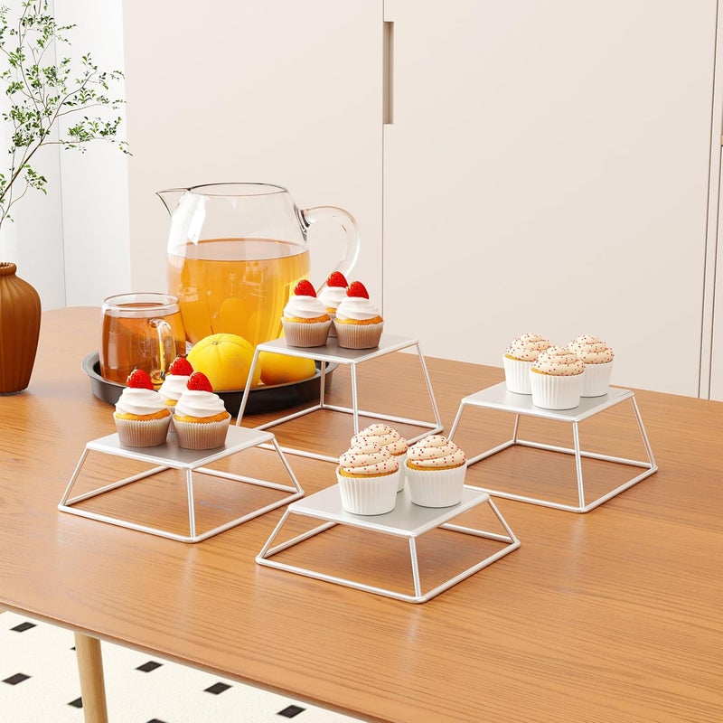 YFEEN Dessert Table Risers Display Stands Food display White Metal Square Retail Pizza,Cupcake,Candy Stands Food Platter Tray,6x6 INCH,Set of 4 - Image 3