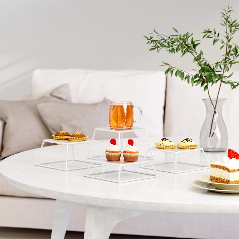 YFEEN Dessert Table Risers Display Stands Food display White Metal Square Retail Pizza,Cupcake,Candy Stands Food Platter Tray,6x6 INCH,Set of 4 - Image 4
