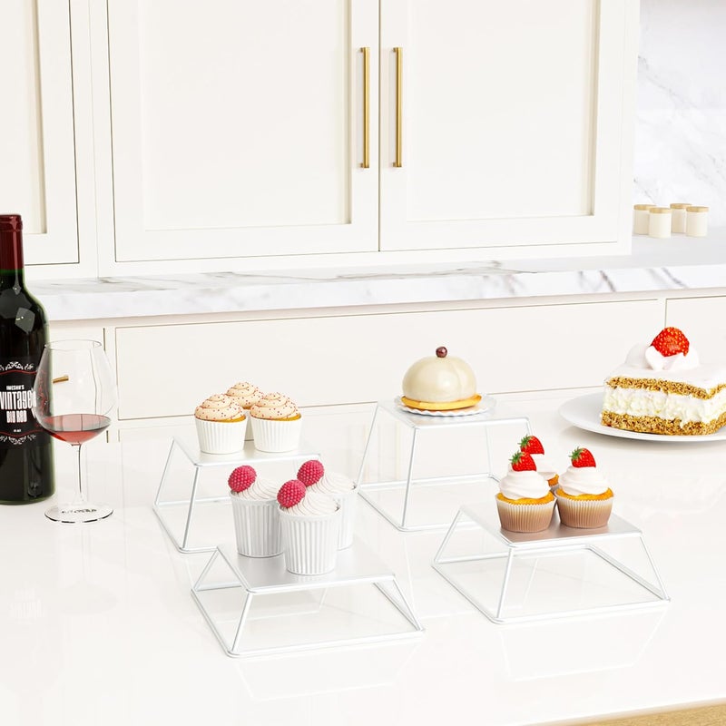 YFEEN Dessert Table Risers Display Stands Food display White Metal Square Retail Pizza,Cupcake,Candy Stands Food Platter Tray,6x6 INCH,Set of 4 - Image 5