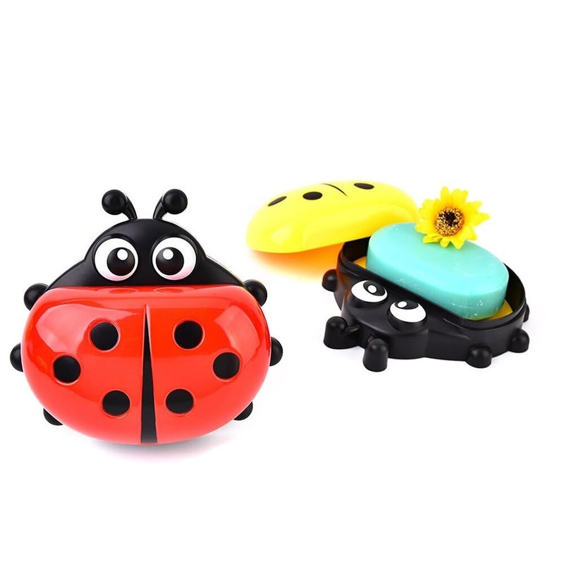 Prostuff.In Ladybug Shape Double Layer Soap Box Dish Holder with Cover for Bathroom Storage Random Color 1Pcs - Image 1