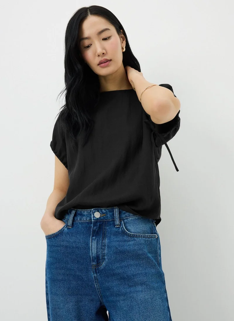 Matalan Black Drawstring Sleeve Top