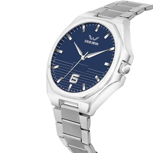 LOUIS DEVIN Stainless Steel Chain Analog Wrist Watch for Men (Blue Dial) | LD-G076-BLU-CH - Image 4