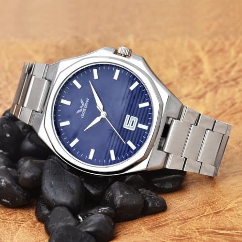 LOUIS DEVIN Stainless Steel Chain Analog Wrist Watch for Men (Blue Dial) | LD-G076-BLU-CH - Image 3