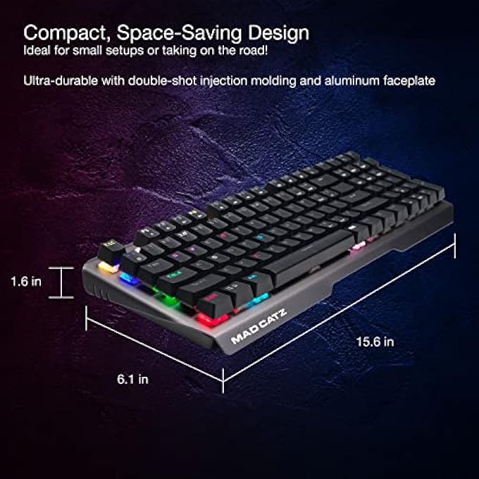 Mad Catz S.T.R.I.K.E. 13 COMPACT PREMIUM MECHANICAL WIRED GAMING KEYBOARD WITH ALUMINUM FRAME CHERRY MX RED SWITCHES AND RGB LIGHTING - Image 3