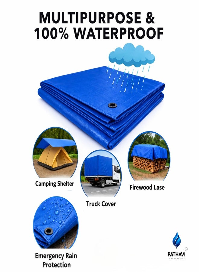 Pathavi Premium 12x10ft Blue Tarpaulin, Thadika, 120 GSM Virgin Tharpai Sheet, Heavy Duty Waterproof Tadpatri Cover with Reinforced Eyelets & UV Protection, Ideal for Trucks, Farms & Home Use, 1 Sheet - Image 3