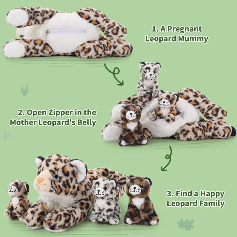 MaoGoLan Cheetah Stuffed Animals with Babies,4 Pcs Leopard Stuffed Animal for Girls,Mama and Baby Cheetah Plush,Leaopard Plush with 3 Cubs for Kids Birthday Gift - Image 4