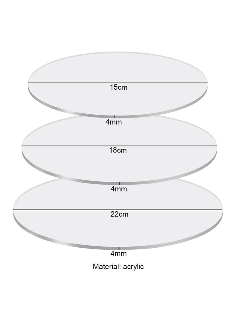 تي بي جي بي أقراص دائرية من الأكريليك، 3 قطع من أقراص المعجنات الأكريليك، طبق دائري من الأكريليك، دائري شفاف للرسم، عروض DIY، حامل كيك (15، 18، 22 سم) - Image 2