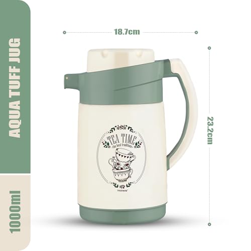 Trueware Aqua Jug Insulated Flask -1000 Ml | Insulated Tea Pot Kettle Inner Steel Outer Plastic | Hot & Cold | Food Grade Plastic | Lightweight BPA-Free | Wide Mouth Design | Ideal for Office, Travel - Image 4