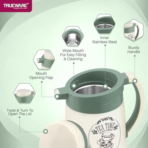 Trueware Aqua Jug Insulated Flask -1000 Ml | Insulated Tea Pot Kettle Inner Steel Outer Plastic | Hot & Cold | Food Grade Plastic | Lightweight BPA-Free | Wide Mouth Design | Ideal for Office, Travel - Image 5
