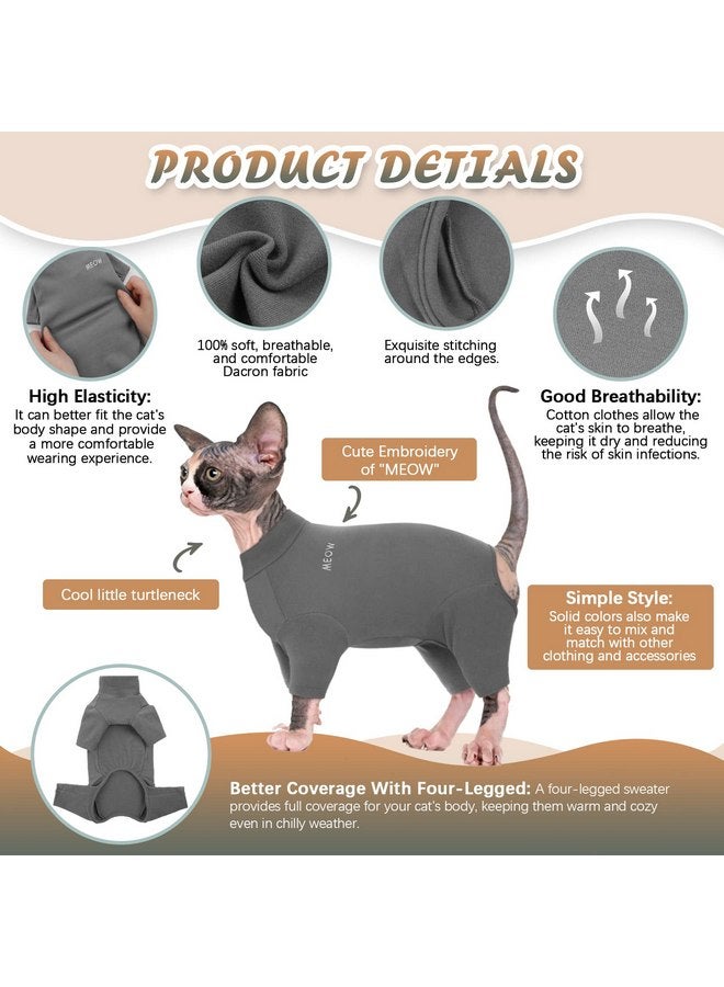ROZKITCH ROZKITCH Hairless Cat Clothes, Breathable Soft Cat Jumpers for Cats Only, Cat Coat with Four Legs, Warm Cat Sweater Cat T-Shirt Cat Pajamas Jumpsuit Vest Cornish Rex, Devon Rex, Peterbald Grey S - Image 2