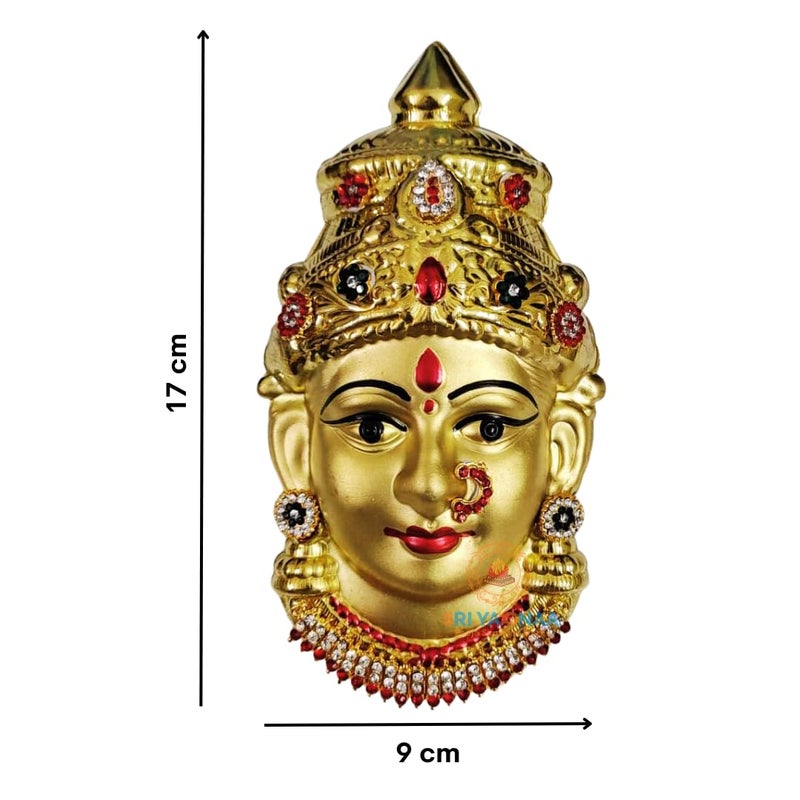 SRI YAGNAA وجه فَرَلاكسمي أَمَّا الزخرفي من النحاس 7 إنش F5 - Image 3