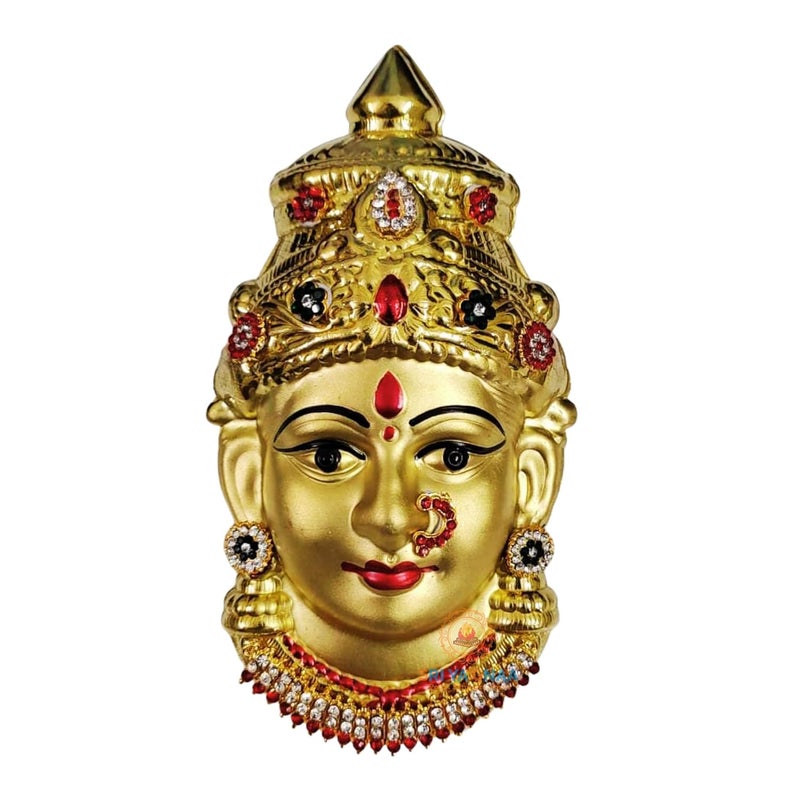 SRI YAGNAA وجه فَرَلاكسمي أَمَّا الزخرفي من النحاس 7 إنش F5 - Image 1