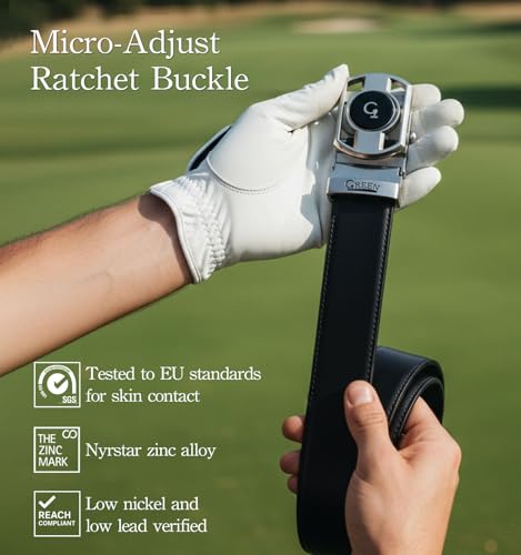 Litume Green Golf Ratchet Golf Belt for MenHoleless Design with Magnetic Enamel Ball Marker MicroAdjust Ratchet Buckle Nyrstar zinc alloy Versatile for Golf Daily WearBlack - Image 3