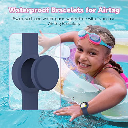 typecase Waterproof Air tag Bracelets For Kids (2 Pack) - Soft Silicone Hidden Air tag Wristband - Lightweight GPS Tracker Holder Compatible with Apple Airtag Watch Band For Child (Penguin & Whale) - Image 2