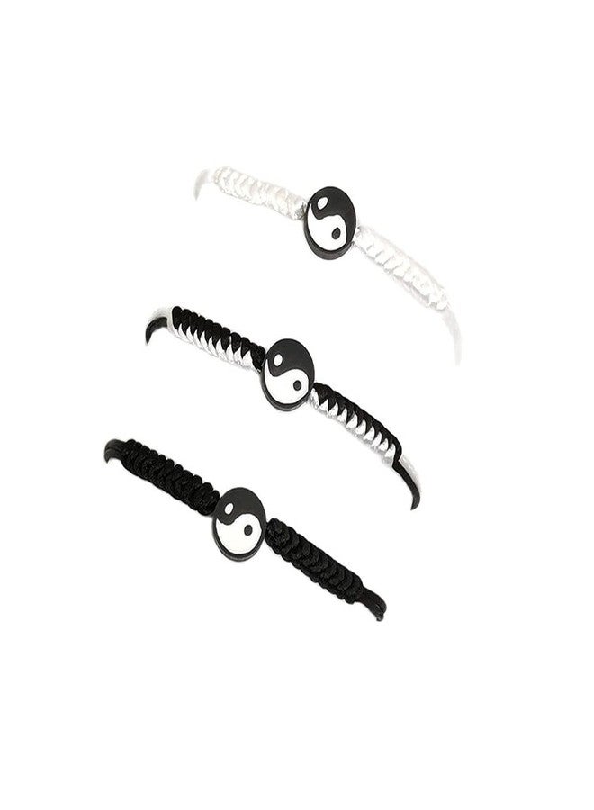 Pingyongchang 3 Pcs Handmade Tai Chi Yin Yang Clay Bracelet Set Adjustable Woven Soft Ceramic Black White Yin Yang Bagua Tai Chi Charm Bracelet Set for Women Men Friendship Jewelry-A - Image 1