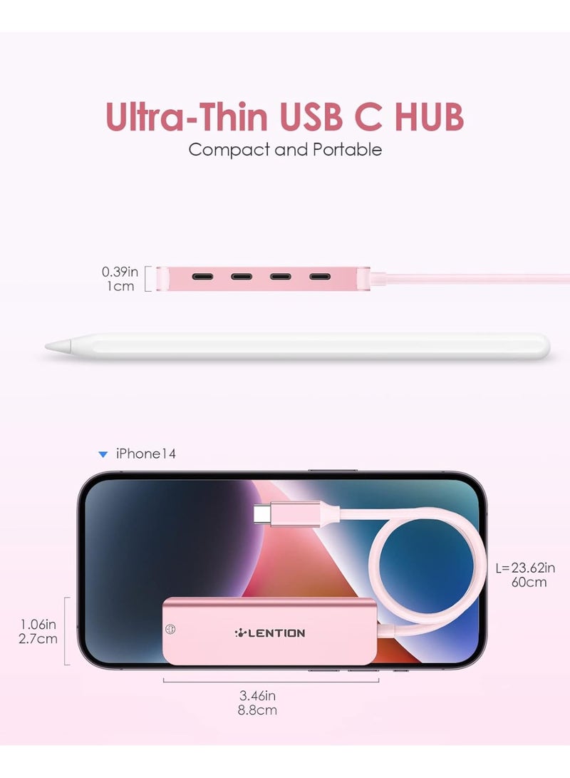 Lention LENTION USB C Hub, 2FT Long Cable USB C Hub Multiport Adapter, USB C Splitter, USBC hub, USB Type C Hub, USB C to USB C Hub with 4 USBC Port&Type C Power Supply Port for MacBook Pro/Mac Air/iMac, More  - Image 4