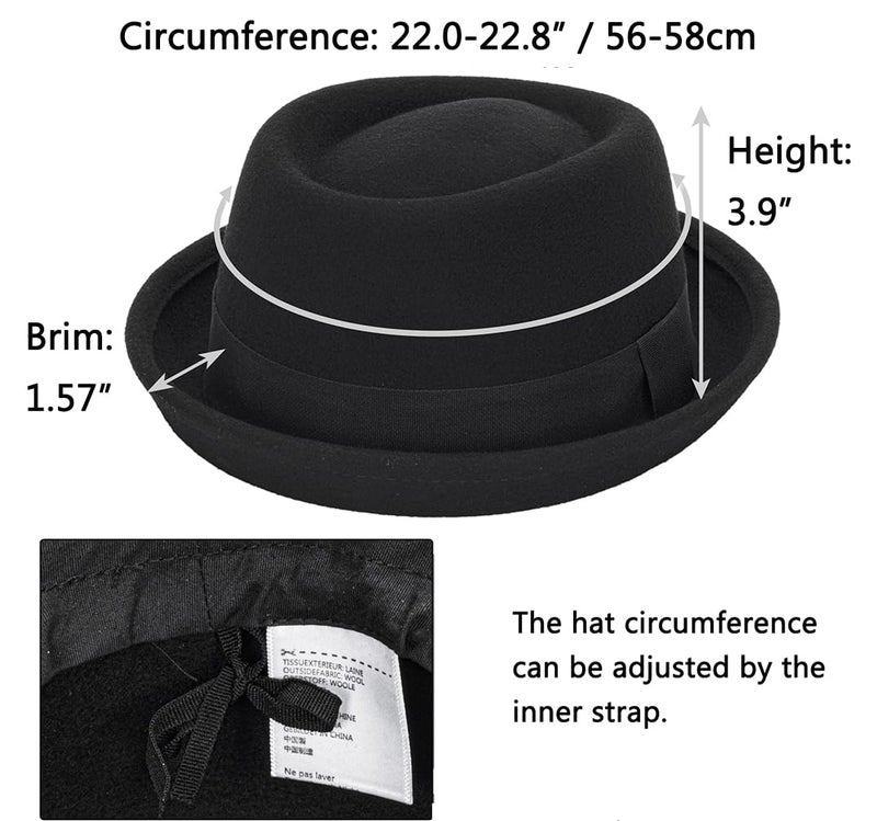 Vikodah Womens Mens Wool Felt Pork Pie Hat - Fedora Hat Vintage Noble Crushable Boater Hat Derby Hats Panama Hats S/M - Image 3
