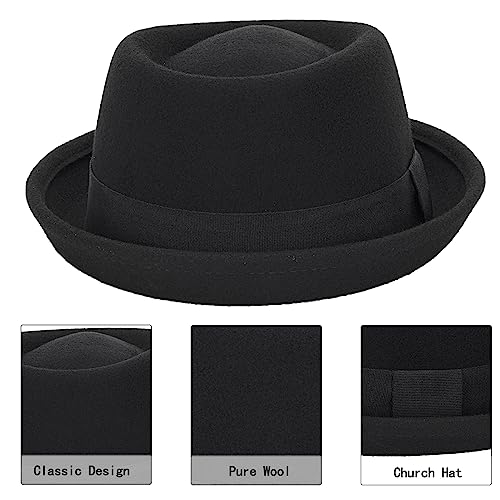 Vikodah Womens Mens Wool Felt Pork Pie Hat - Fedora Hat Vintage Noble Crushable Boater Hat Derby Hats Panama Hats S/M - Image 4