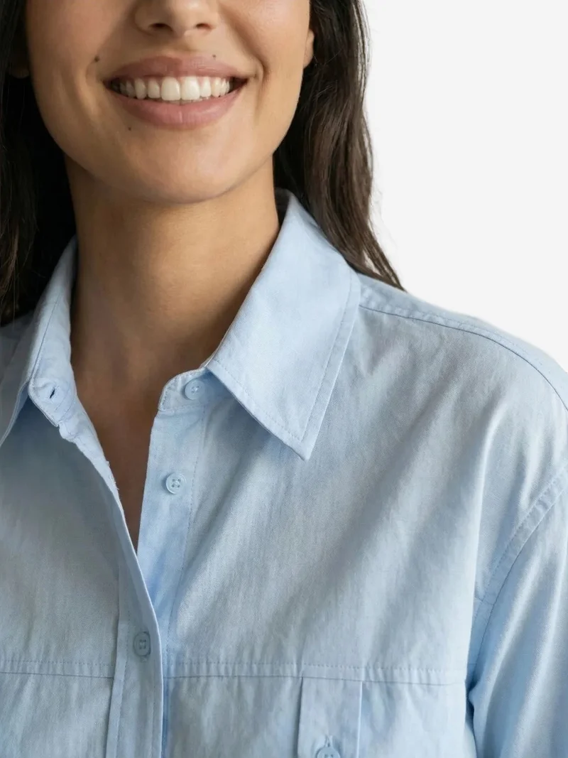 My Fashion Baby Blue MY FASHION Long Cotton Textured Shirt for Women | Best Price UAE