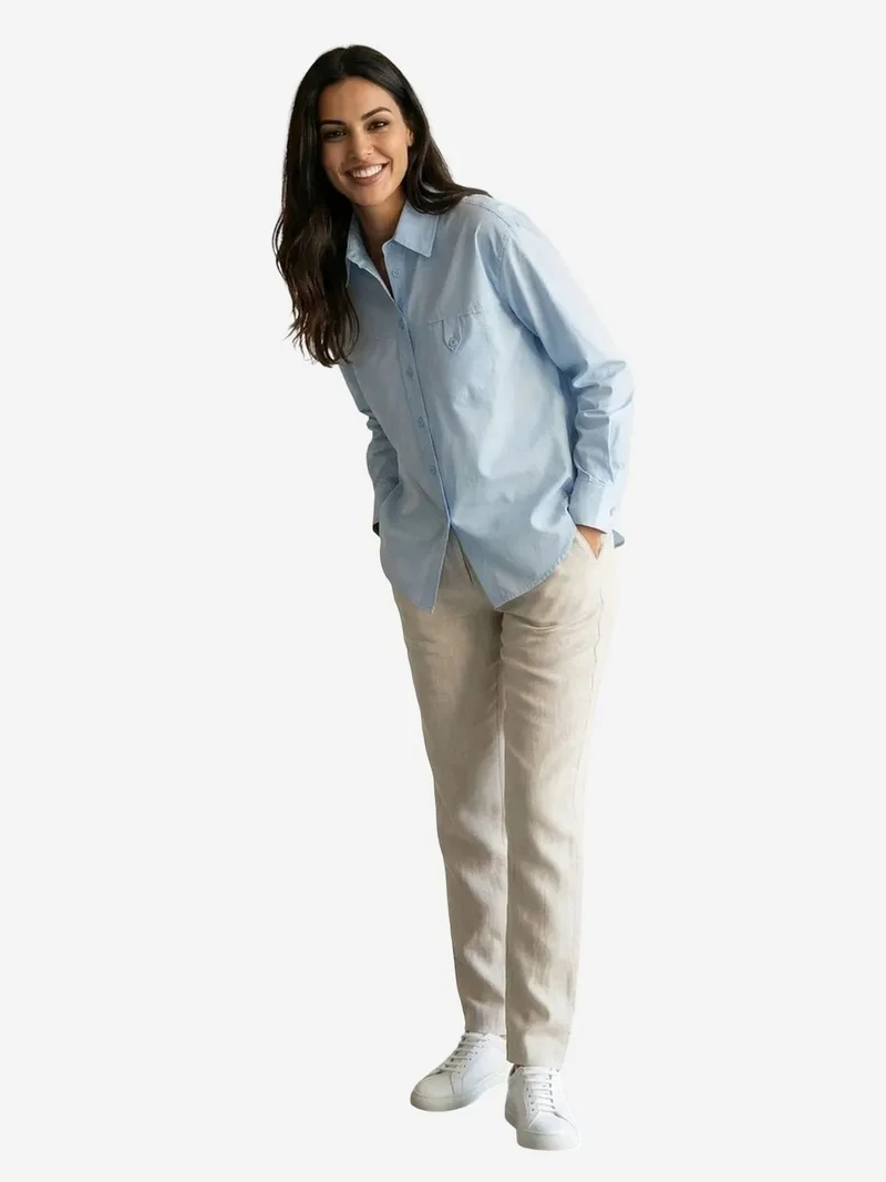 My Fashion Baby Blue MY FASHION Long Cotton Textured Shirt for Women | Best Price UAE