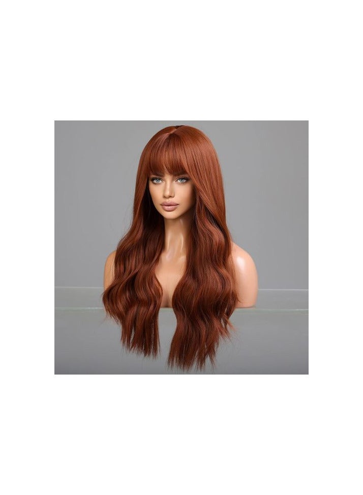باروكة شعر صناعي  طويل مموج لون كستنائي شعر حراري فايبر