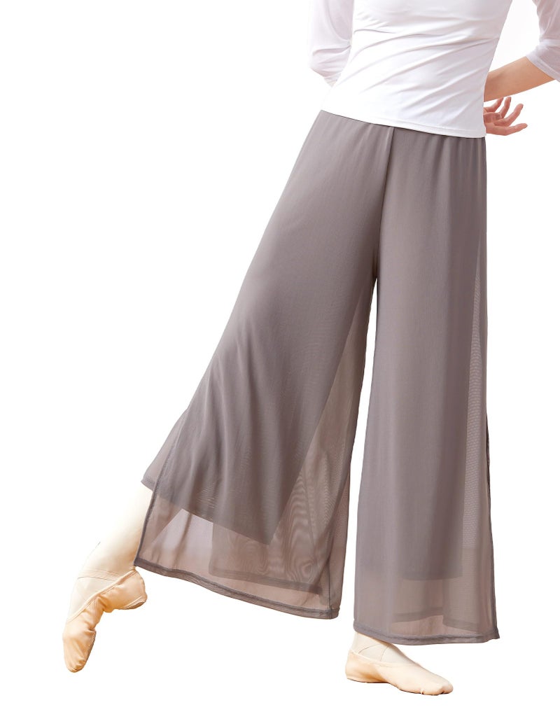 Daydance Grey Women Palazzo Pants for Dance, Wide Leg Lounge Wear - Image 1