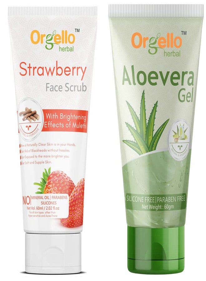 Orgello herbal Strawberry scrub 1 x 60 gm for men women boys girls + Aloe vera gel 60 gm pack of 2 - Image 1