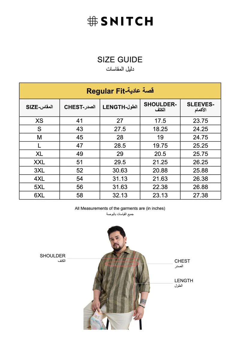 Snitch Green Green Striped Long Sleeve Regular Fit Plus Size Shirt for Men | Best Price UAE