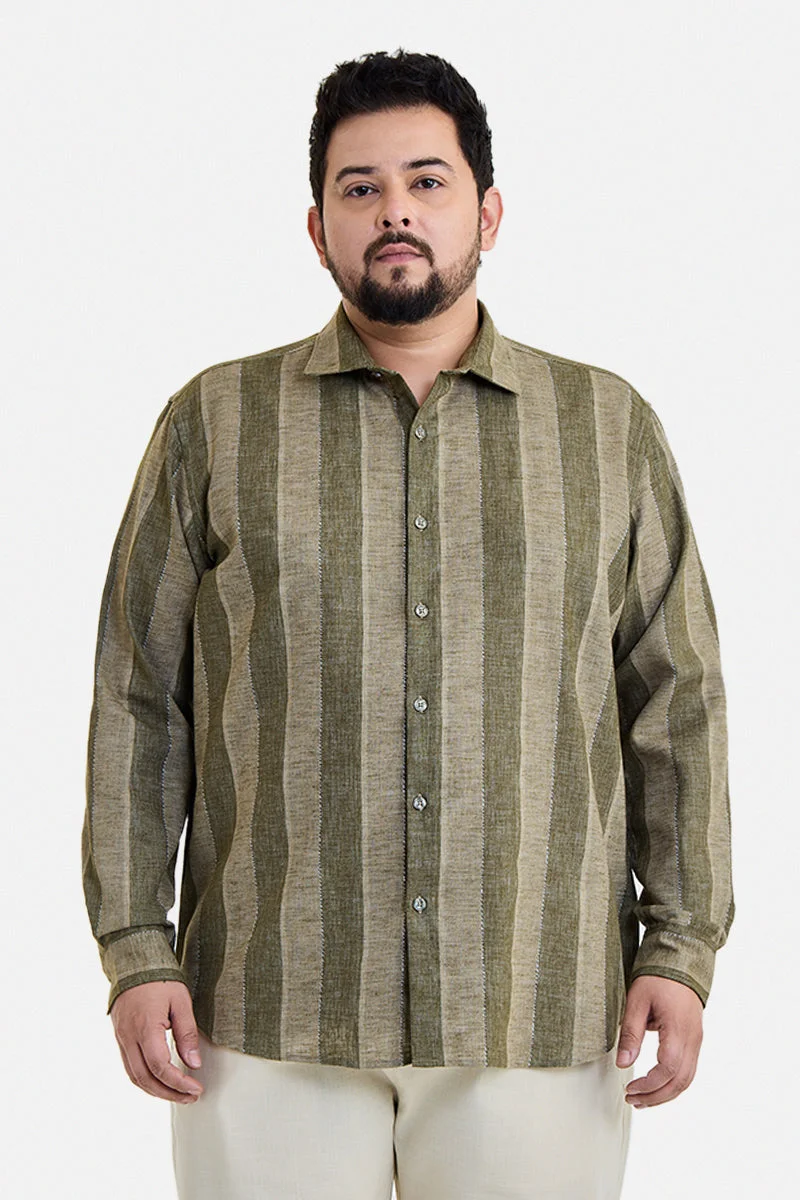 Snitch Green Green Striped Long Sleeve Regular Fit Plus Size Shirt for Men | Best Price UAE