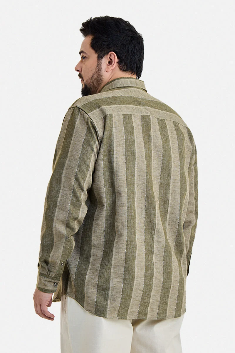 Snitch Green Green Striped Long Sleeve Regular Fit Plus Size Shirt for Men | Best Price UAE