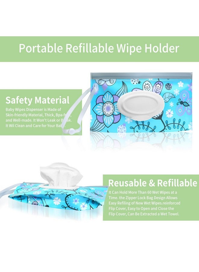 Fulushouxi Baby Wipes Dispenser, 2 Pcs Travel Baby Wipe Holder, Refillable Baby Wet Wipe Pouch, Reusable Baby Wipes Container, Portable Baby Wipe Dispenser, Wipe Bags for Travel, blue purple Floral - Image 4