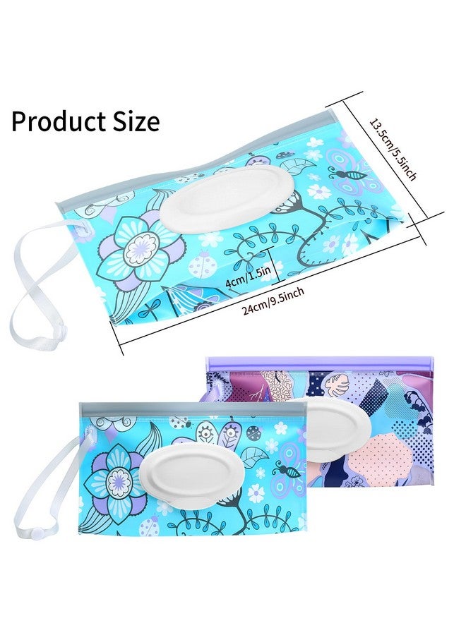 Fulushouxi Baby Wipes Dispenser, 2 Pcs Travel Baby Wipe Holder, Refillable Baby Wet Wipe Pouch, Reusable Baby Wipes Container, Portable Baby Wipe Dispenser, Wipe Bags for Travel, blue purple Floral - Image 2