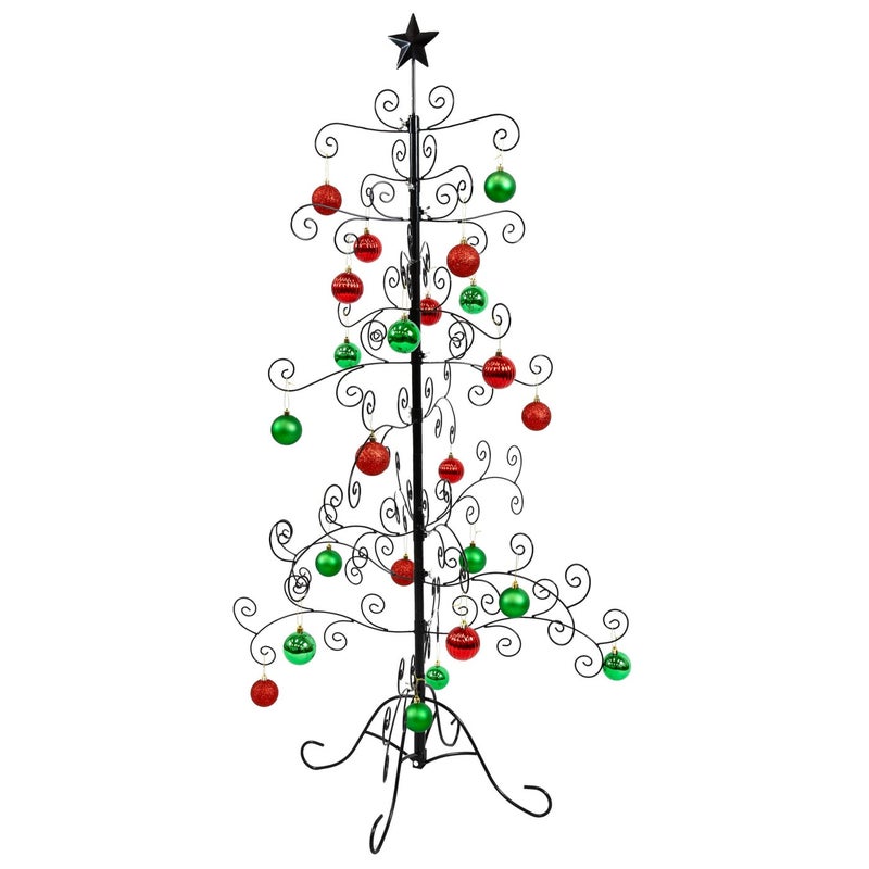 Sunnydaze Noelle 60 H Christmas Tree Ornament Display Features Hooks for Ornaments and Small Craft Items Black
