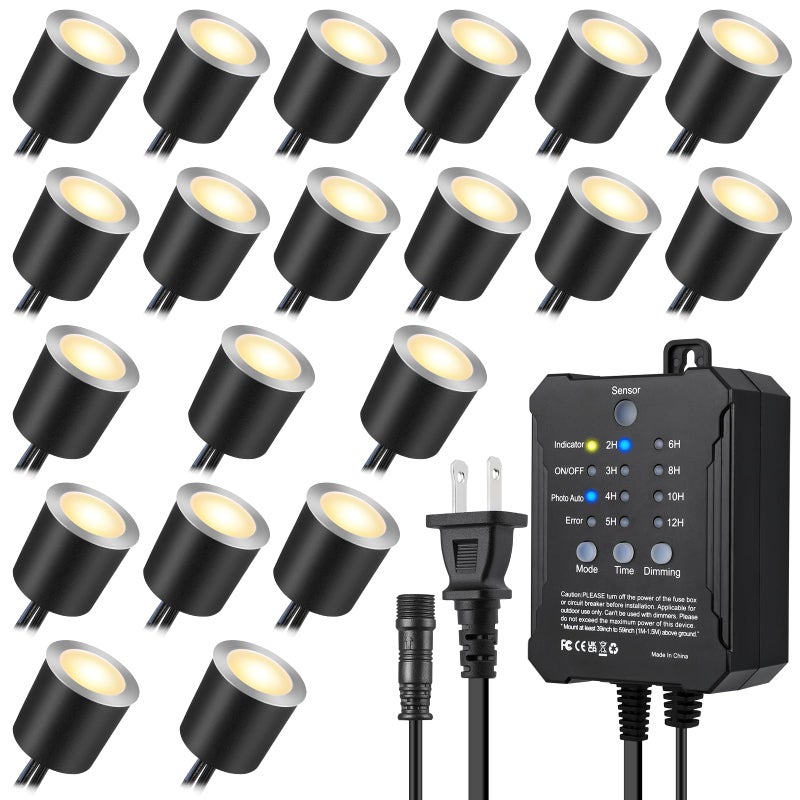 SMY Lighting Dimmable LED Deck Lights with Timer and Photocell Sensor and Protecting Shell Ï†32mm,20Pack Outdoor LED Smart Deck Lighting IP67 Waterproof for Garden,Yard Stair, Patio, Floor Decoration - Image 1