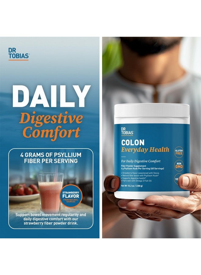 Dr. Tobias Dr. Tobias Colon Everyday Health - Gut Health for Women & Men - Psyllium Fiber Powder Drink with 4g Psyllium Husk Powder per Serving, Vegan, Gluten Free, Non-GMO, Strawberry Flavor, 60 Servings  - Image 2