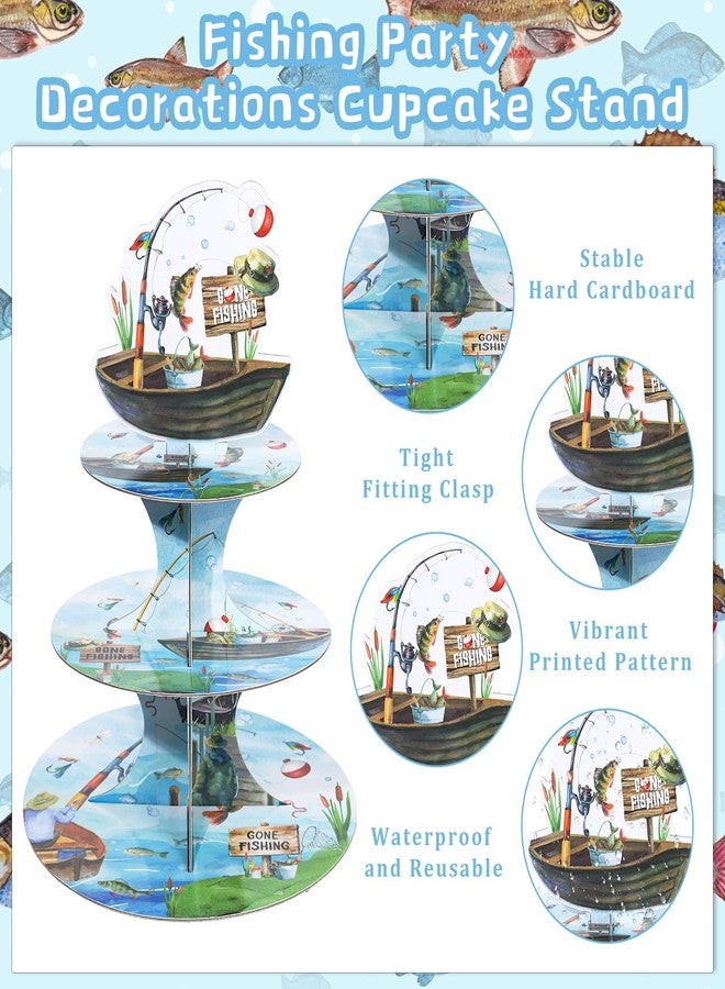 Keluna Ofishally One Birthday Decorations - Reusable Fishing Party Supplies Gone Fishing 3 Tier Cupcake Stand Dessert Tower Holder for Birthday Decoration Baby Shower Party Decor Supplies - Image 3