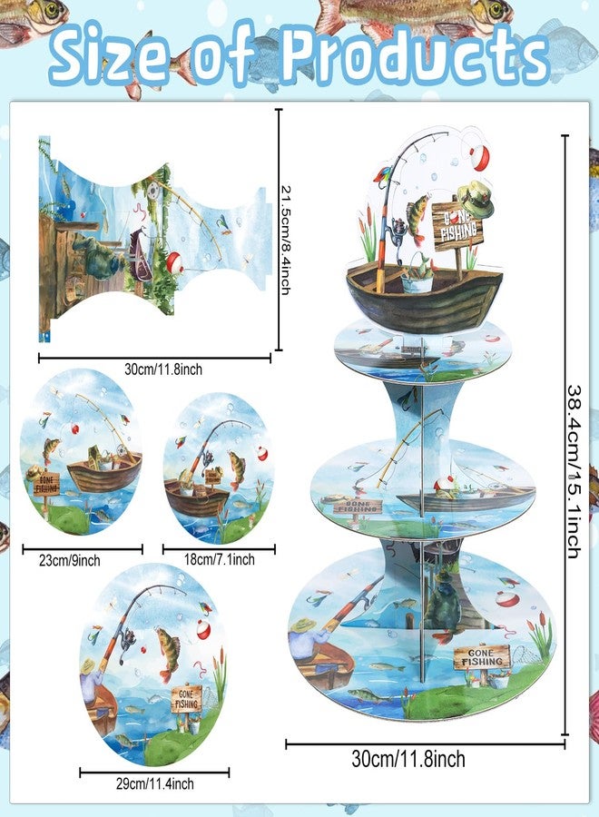Keluna Ofishally One Birthday Decorations - Reusable Fishing Party Supplies Gone Fishing 3 Tier Cupcake Stand Dessert Tower Holder for Birthday Decoration Baby Shower Party Decor Supplies - Image 2