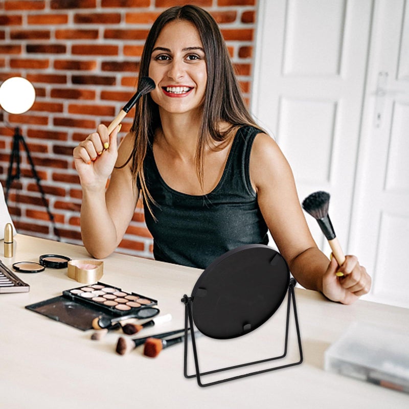 Black Swivel Makeup Mirror Desktop Vanity Mirror With 360 Rotation Compact Size - Image 5