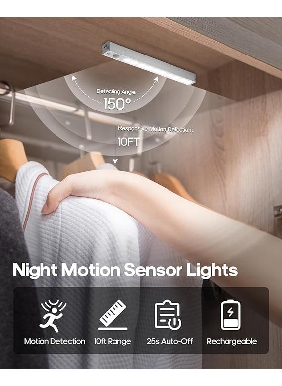 ENNCOZY ENNCOZY Motion Sensor Under Cabinet Lights with Magnetic LED Rechargeable 8 Inch Under Counter Closet Lights for Wardrobe Cupboard Kitchen Sensor Magnetic Light Pack 3  - Image 3