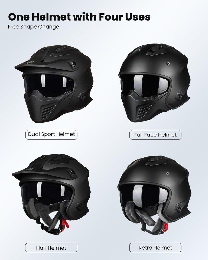 ILM Open Face Motorcycle 3/4 Half Helmet for Dirt Bike Moped ATV UTV Motocross Cruiser Scooter DOT Model 726X (Matte Black,M) - Image 2