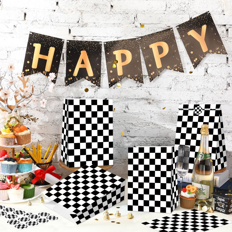 BQC 32Pcs Racecar Party Bags Race Car Goodie Bags Black and White Checkered Gift Bags Racing Birthday Party Supplies Two Fast Birthday Decorations Checkered Flag Party Supplies - Image 2