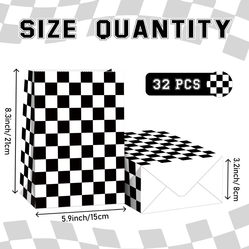 BQC 32Pcs Racecar Party Bags Race Car Goodie Bags Black and White Checkered Gift Bags Racing Birthday Party Supplies Two Fast Birthday Decorations Checkered Flag Party Supplies - Image 5