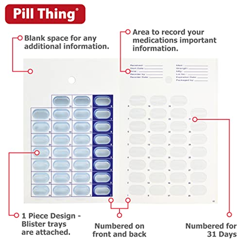 pill thing Monthly Pill Organizer Cold Seal Medication Blister Cards – DIY Pharmacy Pill Packaging for Medication, Disposable, Easy to Use, Just Fill and Seal (31 Day-6 Packs) - Image 2