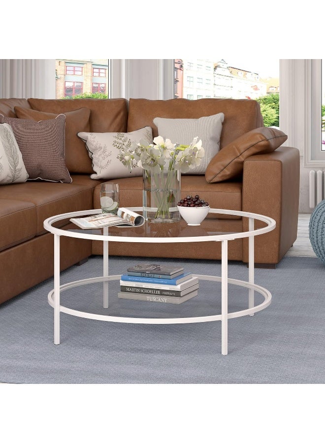 Hometaste Tempered Glass Coffee Table Round Coffee Table Nested Table Tea Table End Side Table Sofa Table For Living Room Home Office White