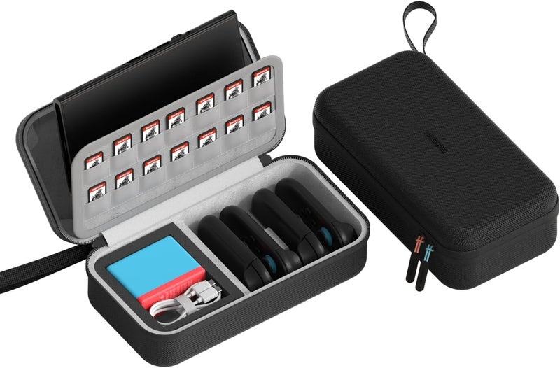 Hagibis Carrying Case for Switch 2, Large Portable Travel Storage Organizer, Pouch Protective Hard Shell Carry Bag Handbag with 14 Game Cartridges for NS Accessories, Joy-Con, Charger, Cable (Black) - Image 1