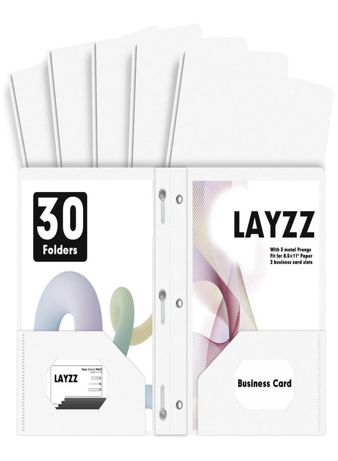 LAYZZ Plastic 2 Pocket Folders with Prongs, 30 Pack, Heavyweight, Letter Size Poly Folders with 3 Metal Prongs Fastener Clips (White) - Image 1