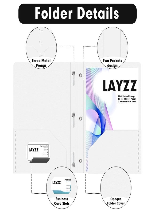 LAYZZ Plastic 2 Pocket Folders with Prongs, 30 Pack, Heavyweight, Letter Size Poly Folders with 3 Metal Prongs Fastener Clips (White) - Image 3