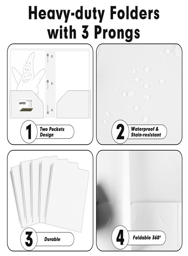 LAYZZ Plastic 2 Pocket Folders with Prongs, 30 Pack, Heavyweight, Letter Size Poly Folders with 3 Metal Prongs Fastener Clips (White) - Image 5