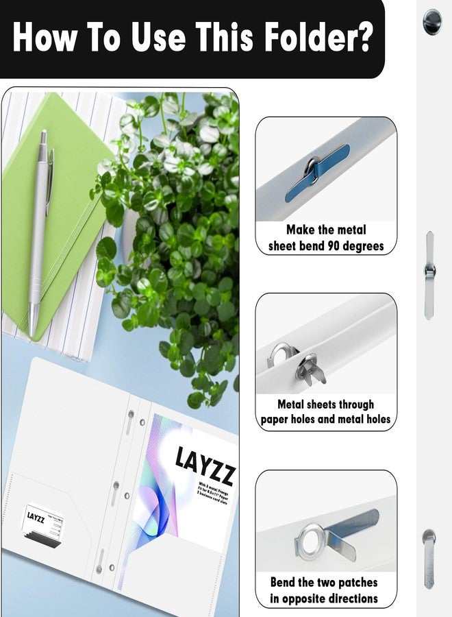LAYZZ Plastic 2 Pocket Folders with Prongs, 30 Pack, Heavyweight, Letter Size Poly Folders with 3 Metal Prongs Fastener Clips (White) - Image 4